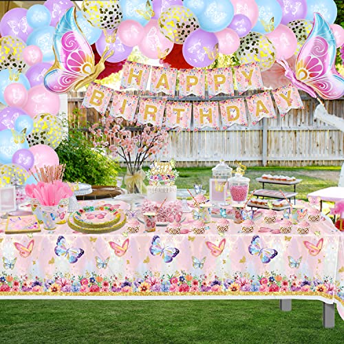 235 Pcs Butterfly Party Decorations - Butterfly Balloons, Banner, Cake Topper, Fairy Wing, Tattoo, Stickers, Plates, Napkins, Cups, And Tablecloth For Girl Women Birthday Supplies, Serves 20 Guest #TOP6