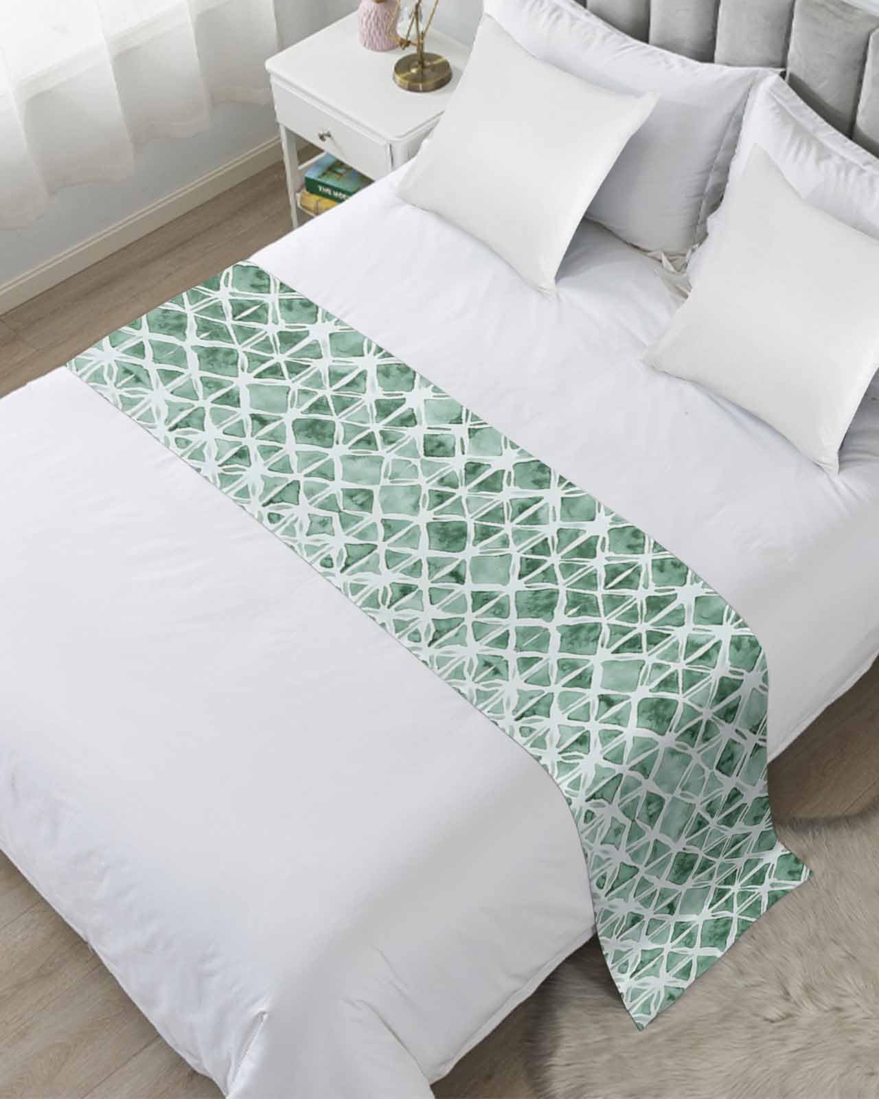 Grey Geometric Bed Runner for Full/Queen Size, Watercolor Modern Abstract Color Block Bedspread Protector Slipcover Bed Scarf for Foot Runners & Scarves for Bedroom Hotel Wedding Room 83x20 Inches