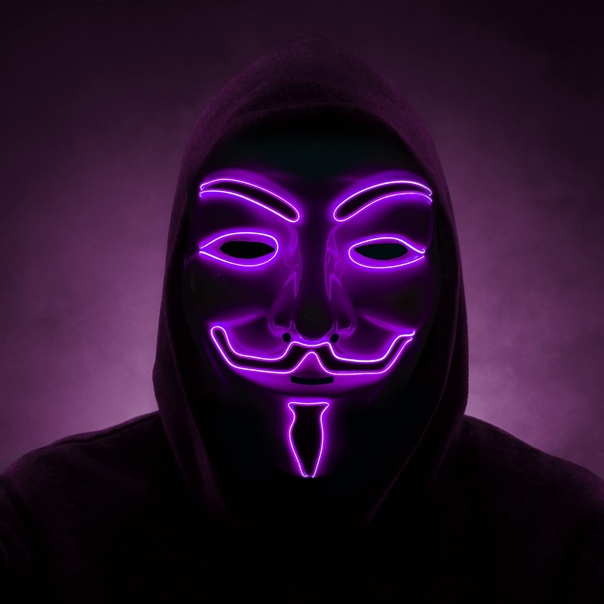 CUQOO Halloween Mask LED Glow - V for Vendetta-Inspired, Comfortable Fit Adults & Kids, Perfect for Cosplay, Festivals, & Masquerade Parties, Purple