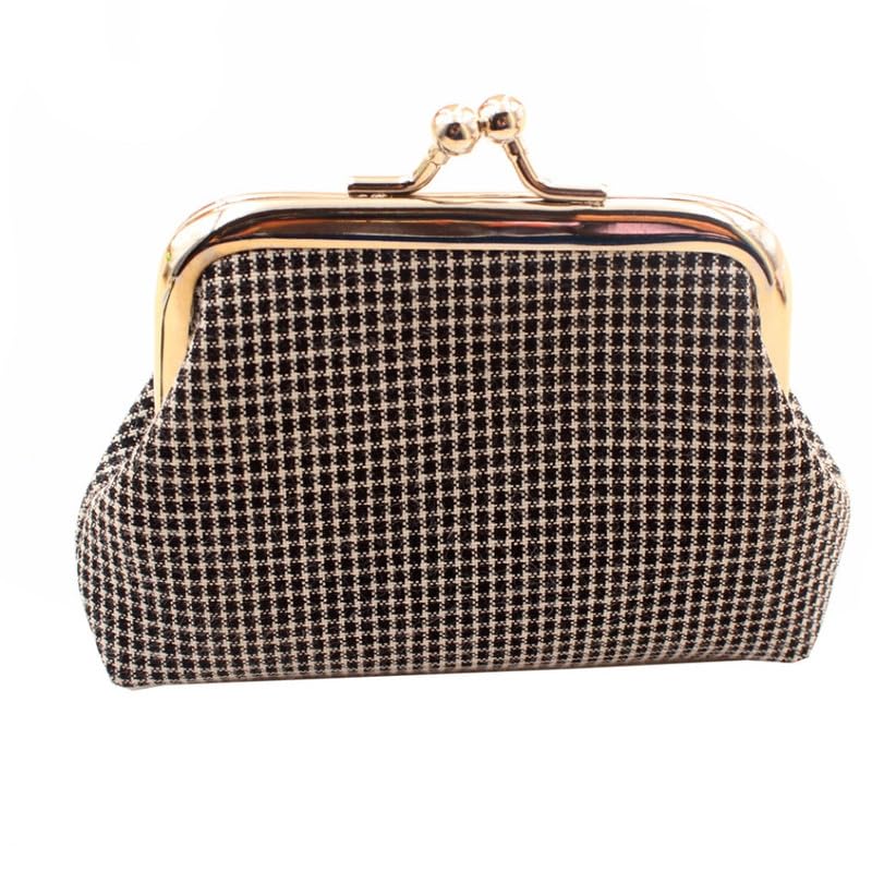 Cotton Plaid Mini Purse for Women | Small Buckle Wallet & Compact Bag | Black-image-8