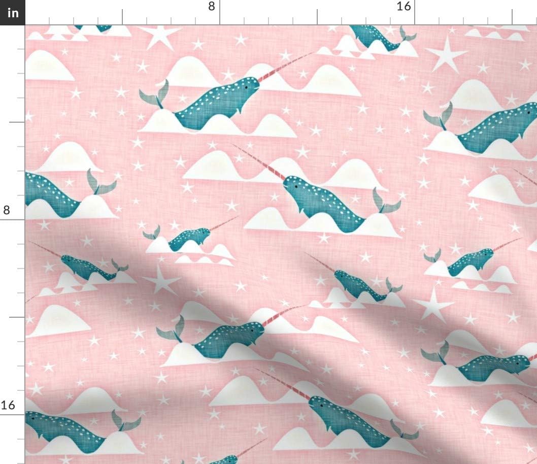 Spoonflower Fabric - Sea Unicorn Narwhal Creature Nautical Ocean Whimsical Watercolor Printed on Petal Signature Cotton Fabric by The Yard - Sewing Quilting Apparel Crafts Decor