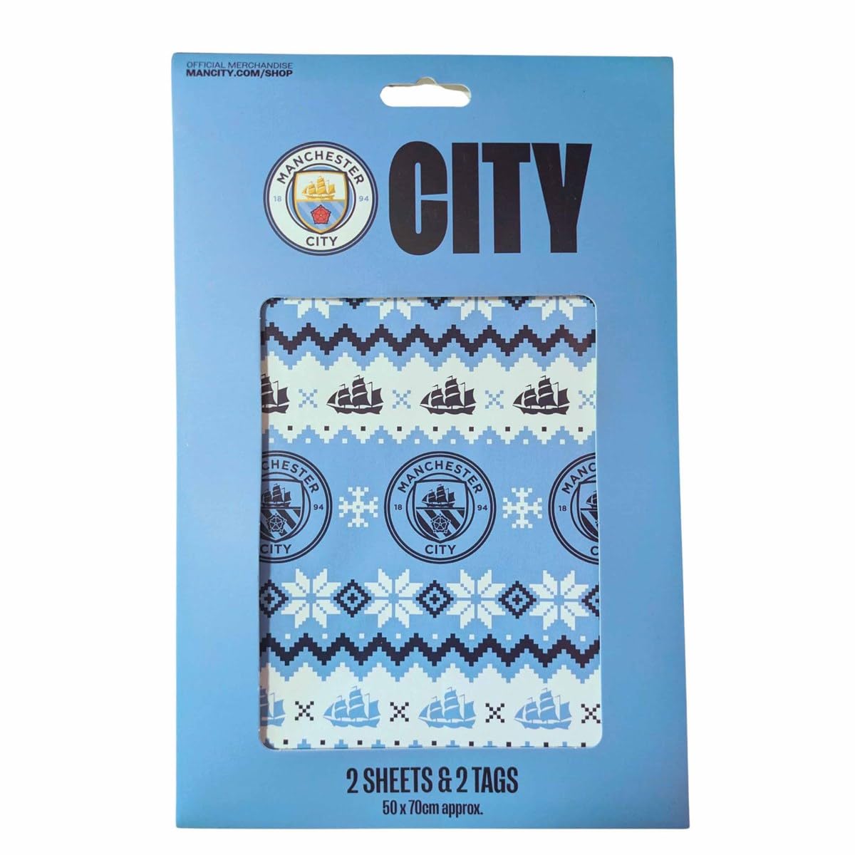 Manchester City FC Christmas 2 Sheets & 2 Tags Gift Wrap