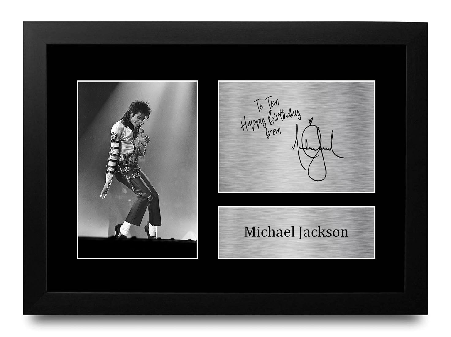 HWC Trading Michael Jackson Personalised Gift - Signed Autograph Picture, Framed A4 Music Memorabilia with Custom Name Message for Birthday Christmas Wedding
