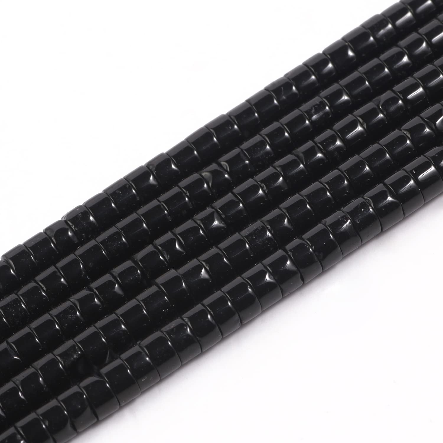 150Pcs 4×2mm Natural Black Onyx Spacer Stone Beads for Jewelry Making Supplies, Loose Semi Flat Round Gemstone Tube Beads for Bracelets DIY Crafts
