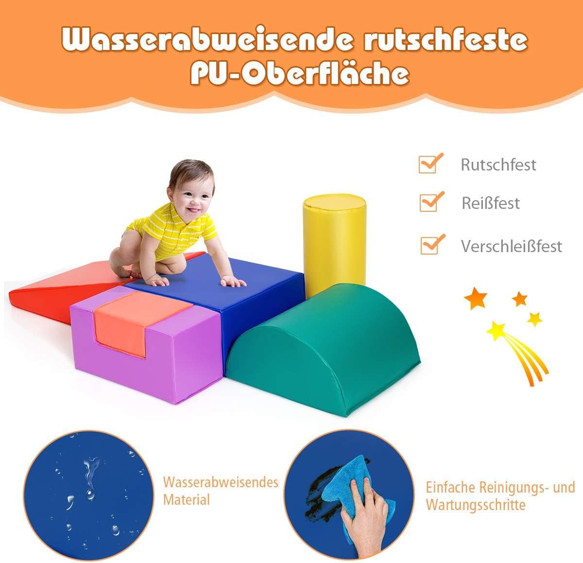 FANTASK 6 STK. Schaumstoffbausteine Farbe, Baby Softbausteine aus Schaumstoff, Riesenbausteine zum Toben und Klettern für Schulkinder, Großbausteine Mehrfarbig, für Kinder im Vorschulalter