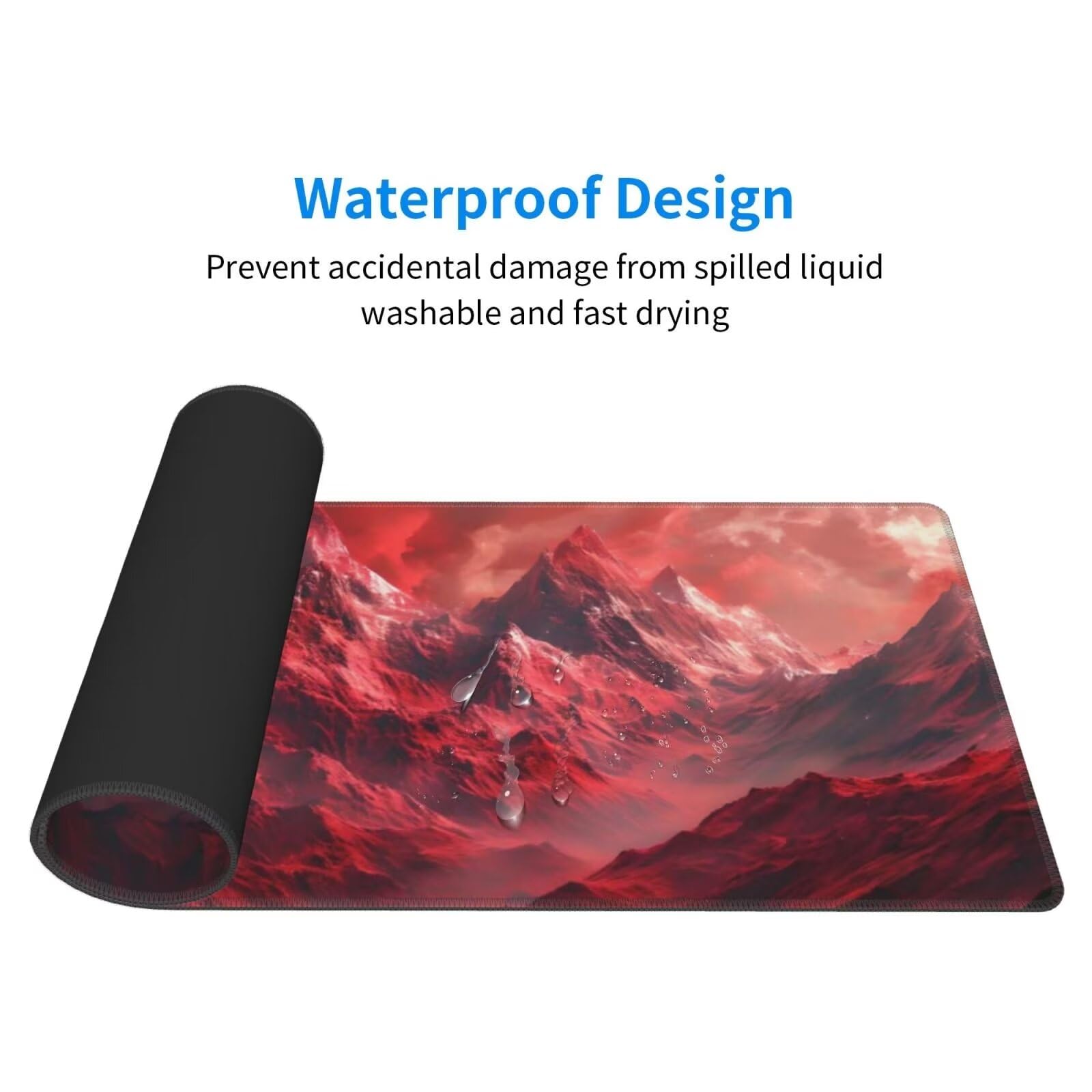 Tappetino Mouse, Tappetino Mouse Gaming Grande XXL 1500x800x3mm Tappetino Scrivania Mouse Pad, Base in Gomma Antiscivolo, Bordi Cuciti,Lavabile, Mousepad per Ufficio e Gaming (Le Montagne Rosse) R-302