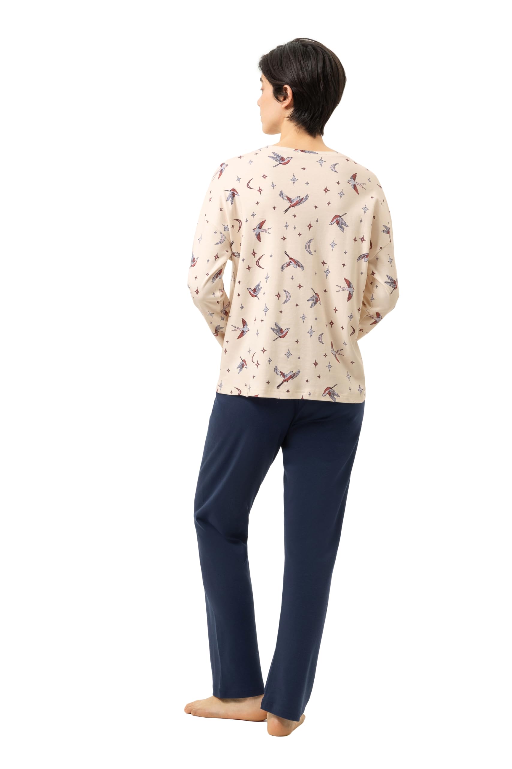 Mey Damen Schlafanzug lang Allover-Print Serie Winter Birds