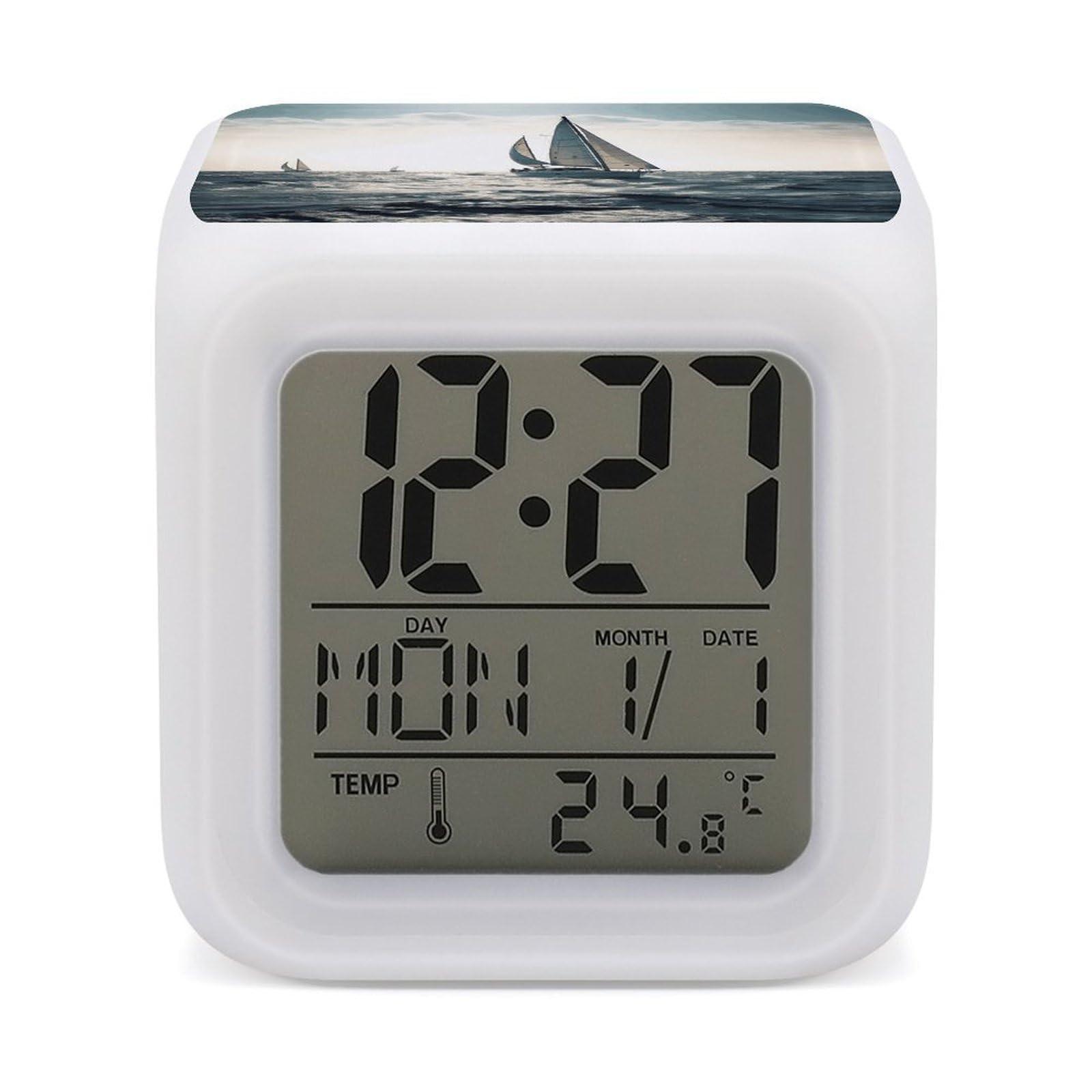 Luz nocturna multicolor y reloj despertador digital para decoración del dormitorio