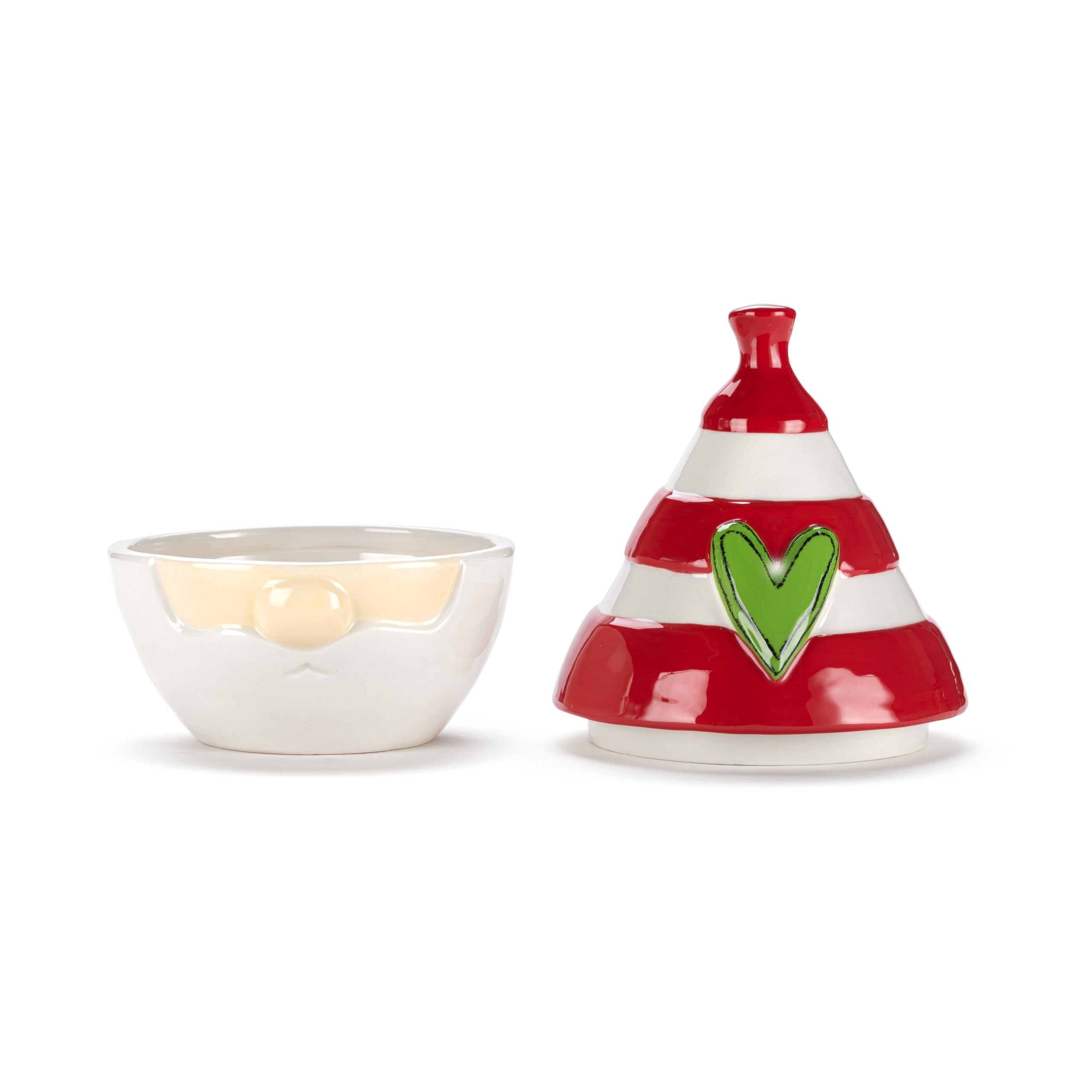 DEMDACO Heartful Home Holiday Heartful Gnome Red, White Striped Bowl 5 x 2.5 Inch Stoneware Festive and Functional, Kitchen Counter or Christmas Tabletop Décor, Covered Candy Bowl Dish
