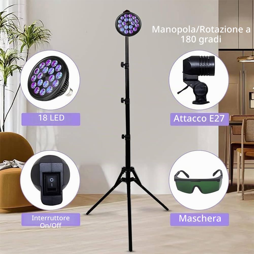 Lampada abbronzante da 54 W per Corpo e Viso, Dispositivo autoabbronzante per Prendere Il Sole a casa con Maschera per Gli Occhi + treppiede ad Altezza Regolabile (38,5-78,7 Pollici)