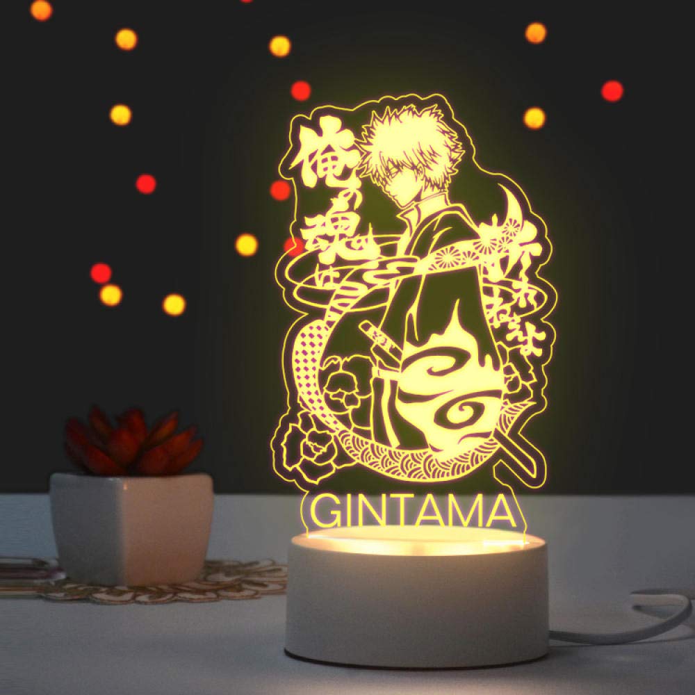 althiqahkey 3D Illusion Lamp LED Night Light Anime Second Element Conan Northern Sauce Guilty Crown Naruto Gift for Boys Kids Room Decor Table Lamp Christmas-Gintama