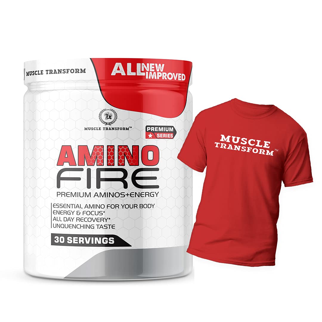 Muscle Transform Instantized BCAA Power Punch 2:1:1 Workout Energy Drink | Pre/Post Workout Supplement | Recovery | Muscle Protein Synthesis, BCAA with L-Glutamine [30, Orange] Free Gym T-Shirt