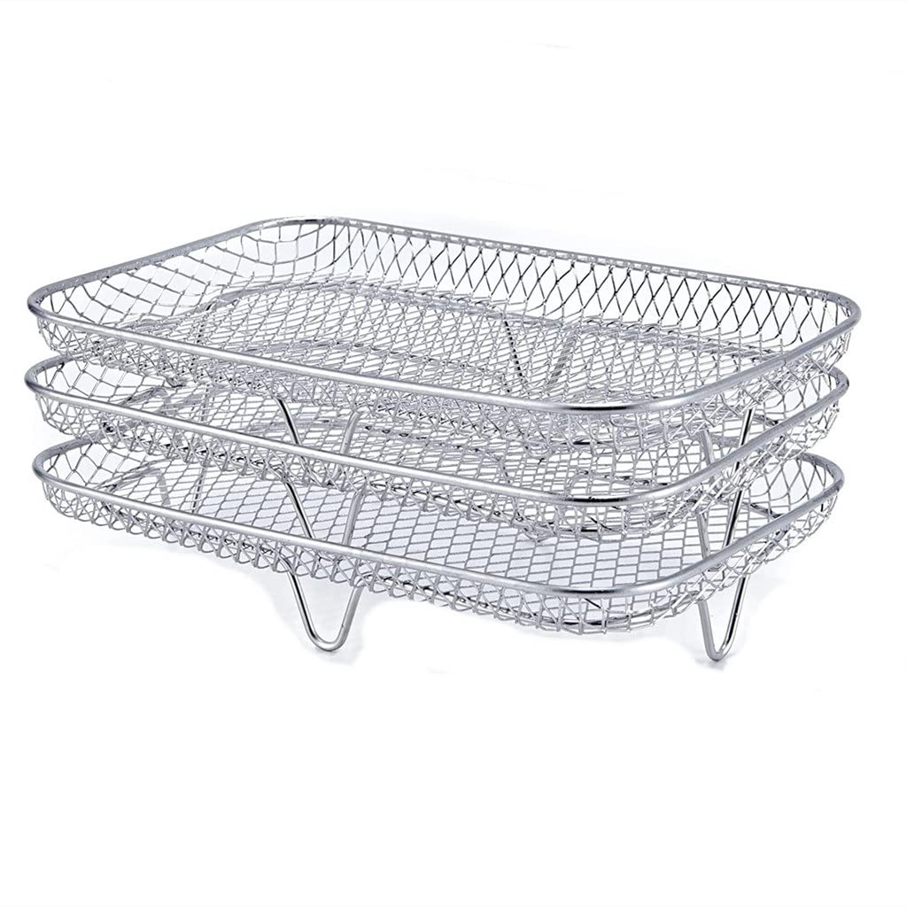 Cesta para freidora de Aire Rejilla para Asar Parrilla para Barbacoa de Acero Inoxidable Tres Rejillas para Vapor apilables (Color : As Show, Size : D)
