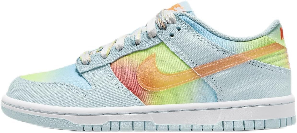 Nike Dunk Low Big Kids' Shoes (HF4797-474, Glacier Blue/Light Lemon Twist/Aquarius Blue/Total Orange) Size 6.5