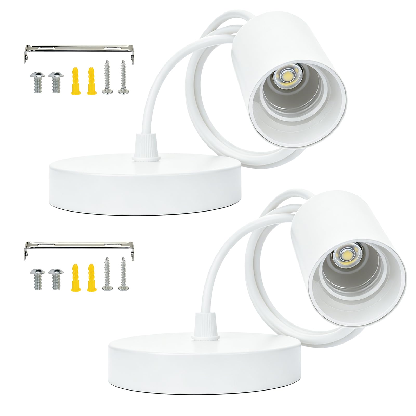 Haefan 2Pcs Ceiling Pendant Light Fitting,E27 Screw Lamp Holder with Lock Ring for Shade with 100CM Adjustable Cable, Rose Ceiling Fitting Bulb Holder Industrial Style Light Pendant Fitting(White)