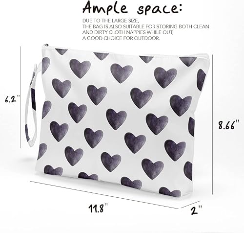 Miniatura 7 de Fokongna Bolsa húmeda de corazón para ropa húmeda y seca, bolsa de playa, bolsa de pañales para traje de baño, bolsa de maquillaje de viaje, bolsa