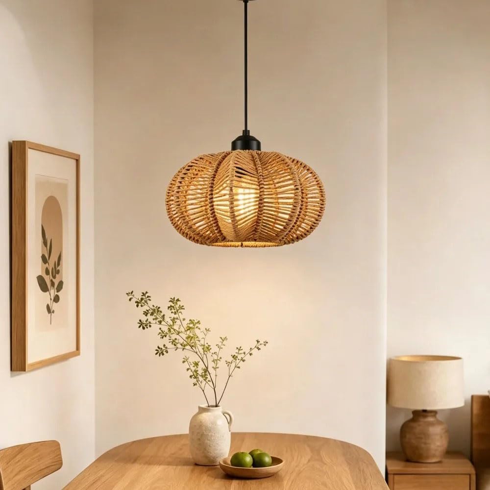 Lampa Wisząca Z Papierowej Liny, 9 Cali, Pleciony Żyrandol Kuchenny W Stylu Boho, Nowoczesna Lampa Wisząca W Stylu Boho, Do Domu Wiejskiego, Sypialni, Jadalni, Salonu, Baru, Przedpokoju I Korytarza