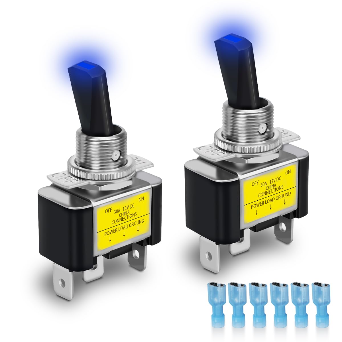 2 Pcs Interruptor basculante iluminado, 12V 30A SPST 3 Terminales 2 Posición ON/Off Interruptor basculante Luz Azul
