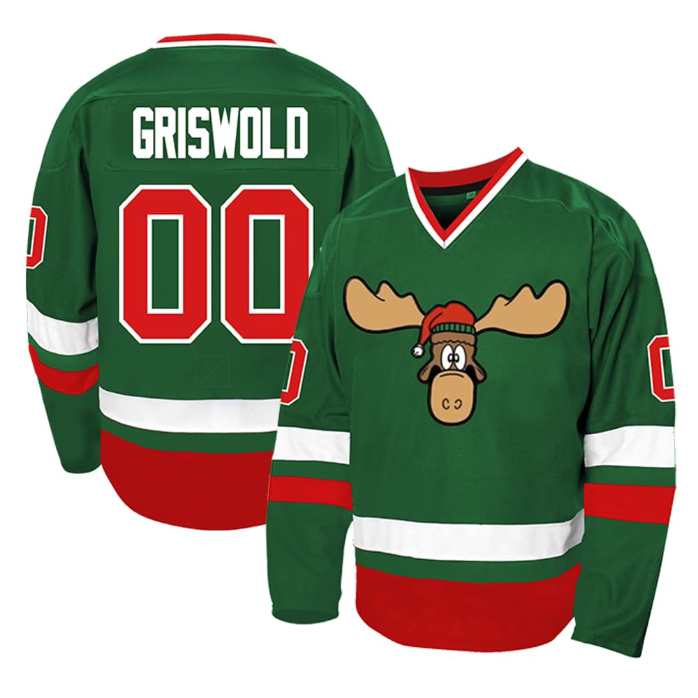 Cuthbert #00 Griswold Movie Ice Hockey Jersey Men's Christmas S-3XL Vacation Stitched Shirts, Green, XXL