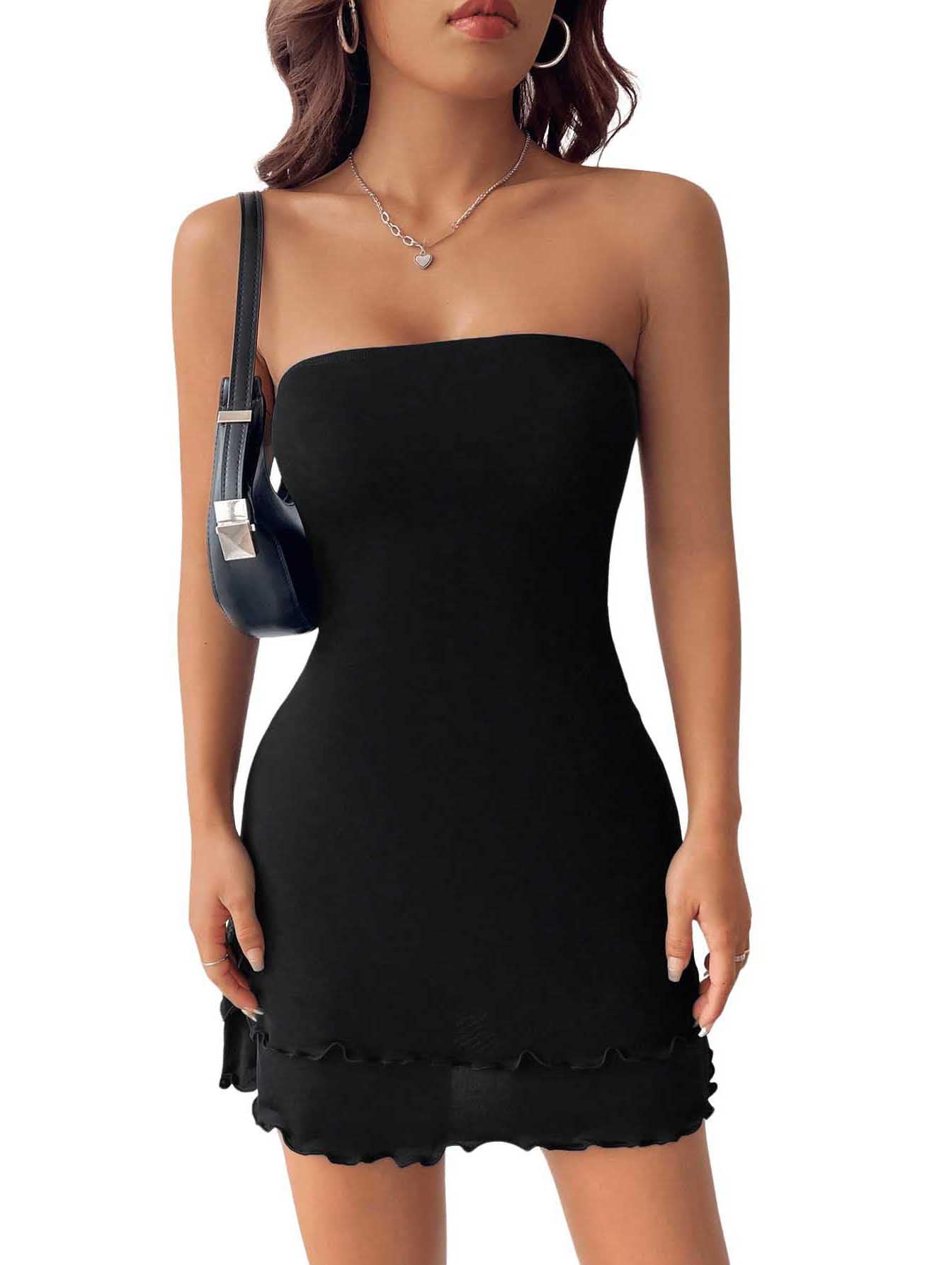 Milumia Women's Strapless Mini Tube Dress Layer Ruffle A Line Mini Dresses