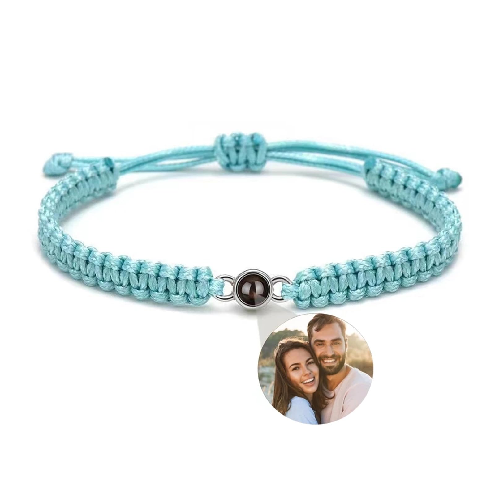 gume Pulsera trenzada de proyección personalizada para hombre y mujer, pulsera con foto personalizada,pulsera foto personalizada (Silver bead-Bl)