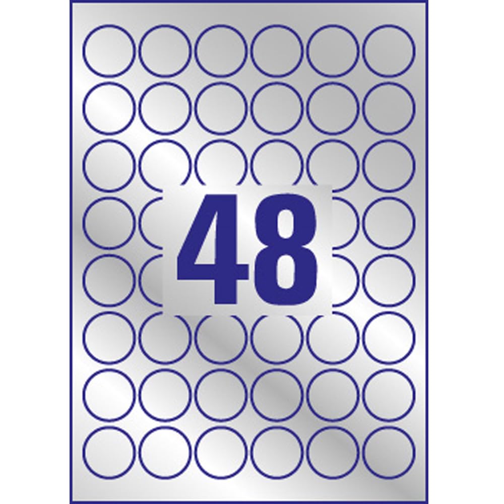 Avery l6129–20 Argent Résistant aux intempéries Étiquettes pour imprimantes laser (30 mm Dia ronde Étiquettes, 48 étiquettes par feuille A4, 20 feuilles)