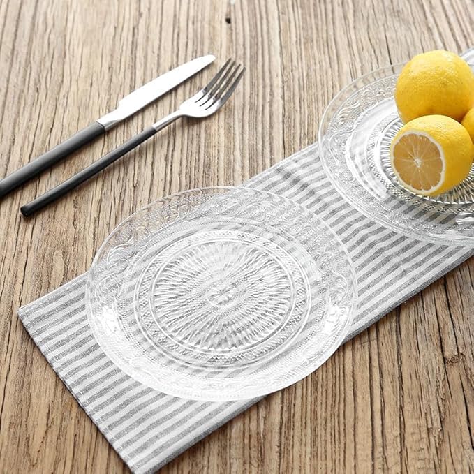 Image of PrimeWorld Plate Set of 4 pcs | Bead Rim Decorative 6 inch Crystal Clear Glass Plates | Elegant Dinnerware for Dry Fruits, Sweets, Chocolate, Snacks, Dining, Catering & Wedding Parties