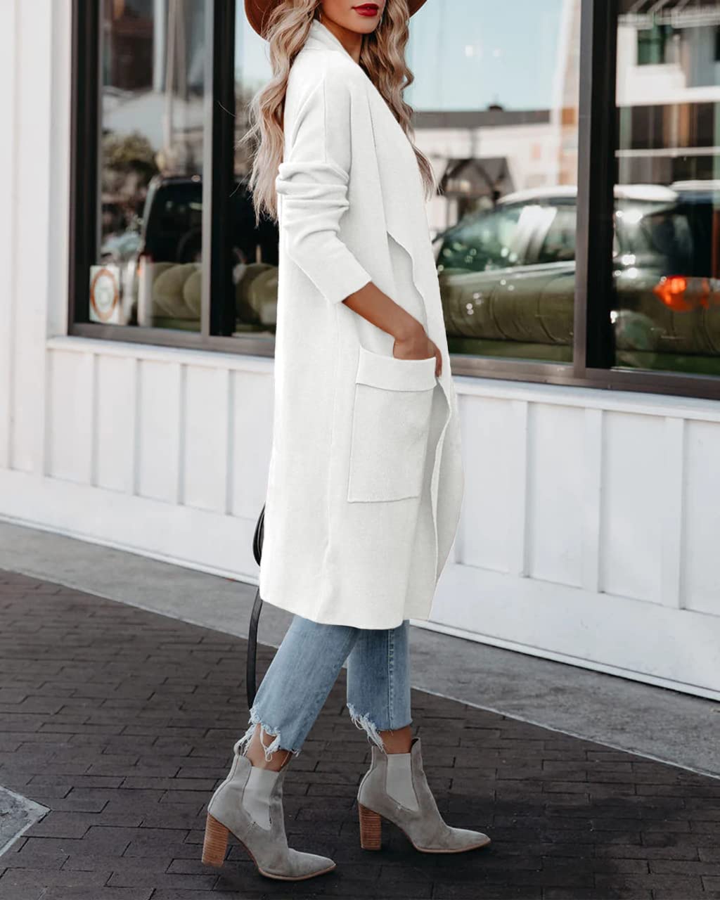 Uusollecy Cardigan Long pour Femme à Manches Longues - avec Poches