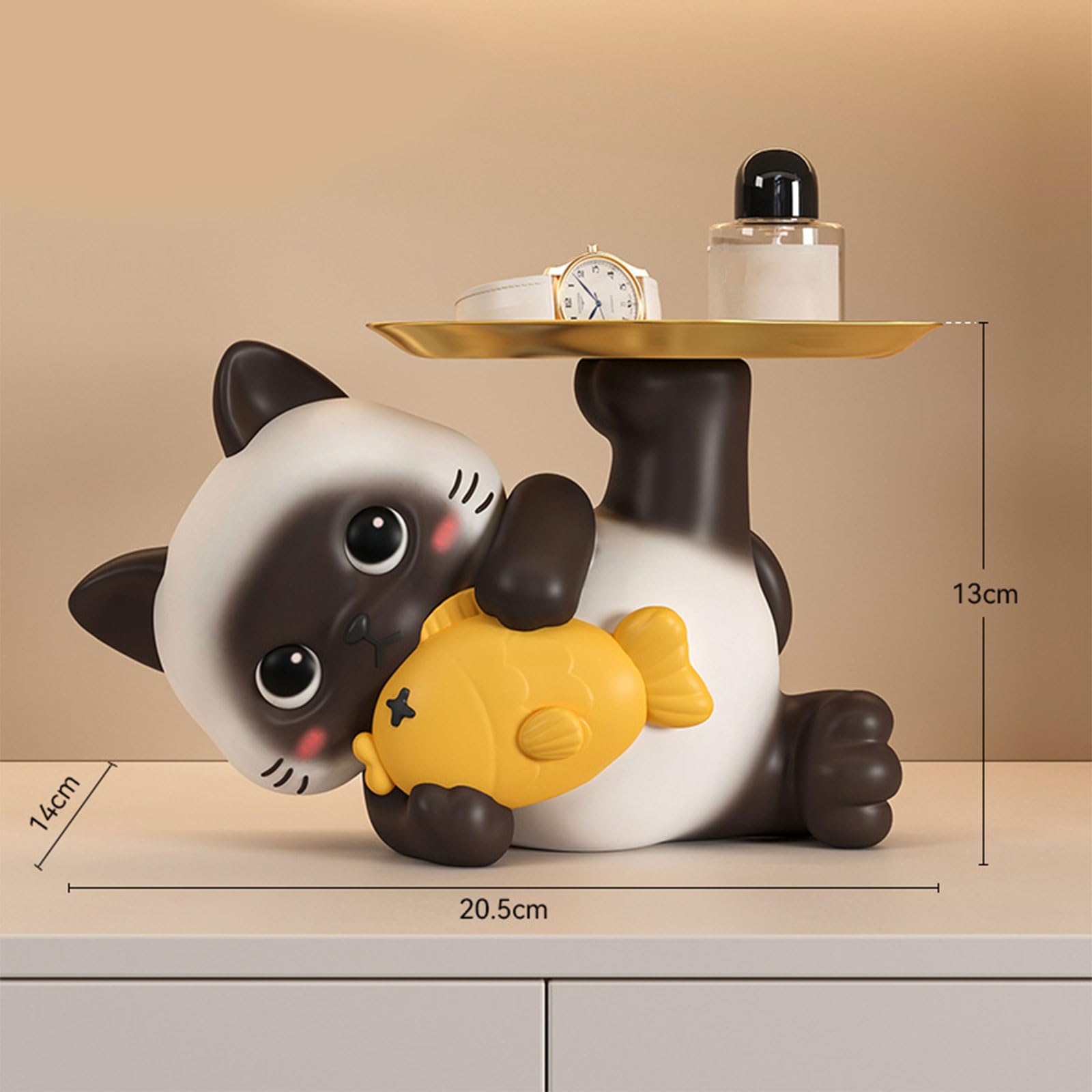 Scultura da tavolo con gatti siamesi in resina funzionale e artistica con vassoio organizzativo per chiavi, ciotola per caramelle, decorazione per l ' ingresso della casa, accessori per l ' ingresso