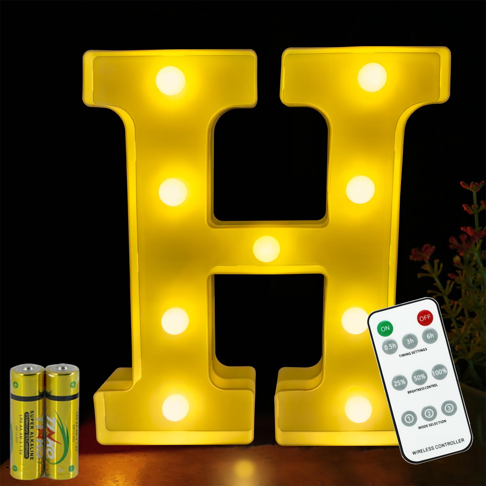 Letter Lights Decorative LED Alphabet Lights Remote Control Marquee Decoration Light Up Sign Battery Operated for Birthday Party Wedding Receptions Holiday Bar Home Bedroom Bath Decor (H)