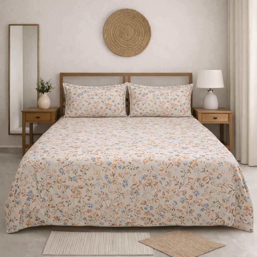 DECORUM Cloud Cotton Double Bedsheet Floral Print with 2 Pillow Covers | 244 TC | Ultra Soft Feel | Premium Comfort | Breathable & Skin Friendly | for Bedroom (90 x 90 Inches)
