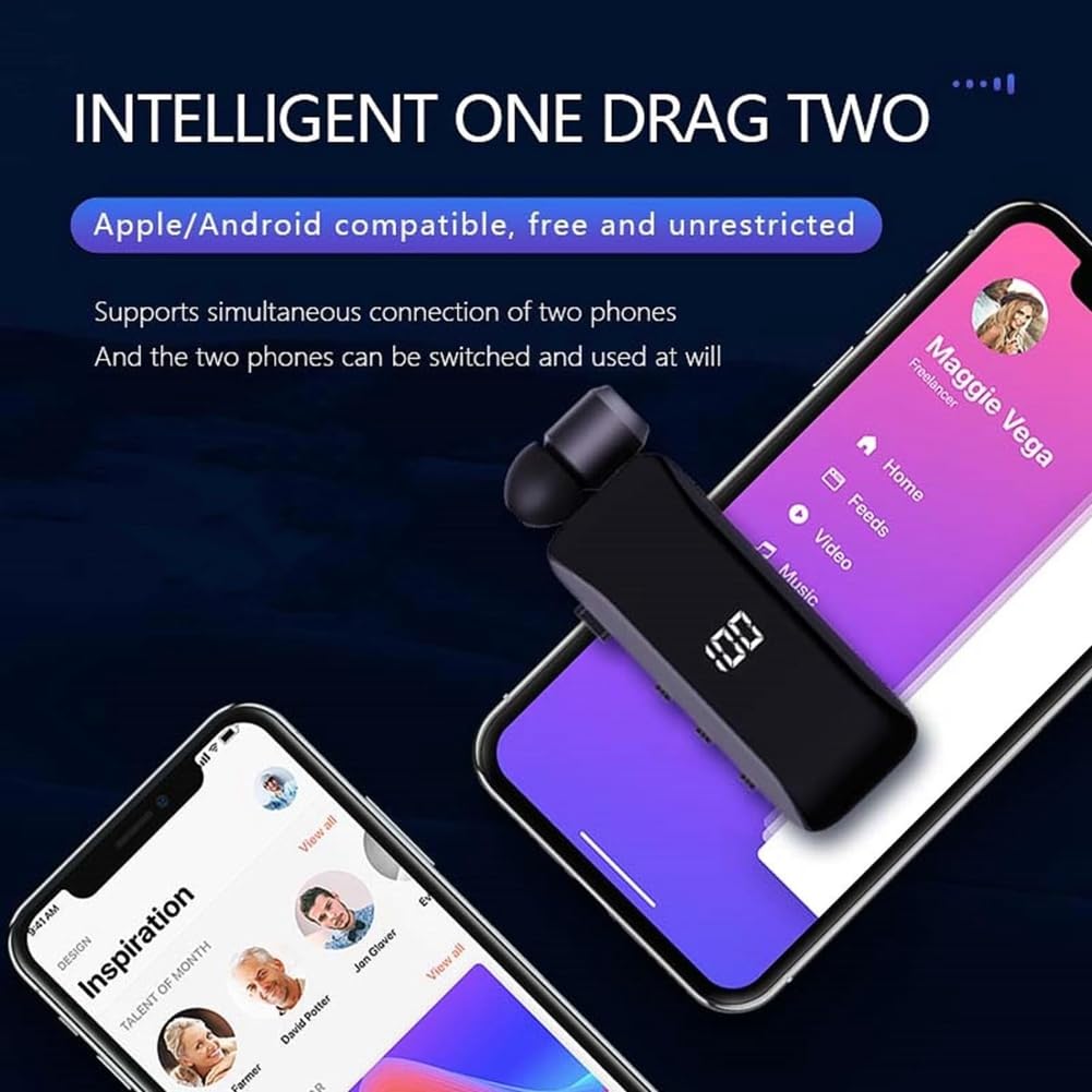 Osmond LED Power Display Digitale Cuffie Fili Bluetooth Clip Collare Retrattile Singolo Auricolare retrattile con Filo Facile Installare
