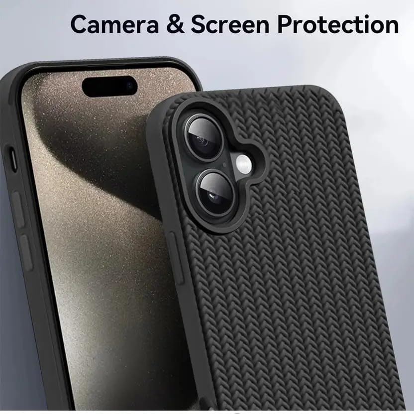 Image of Compatible with iPhone 16 Plus | Premium Textured Microfiber Candy Protective Case | Shock-Absorbing Back Cover with Enhanced Camera Guard (Black)