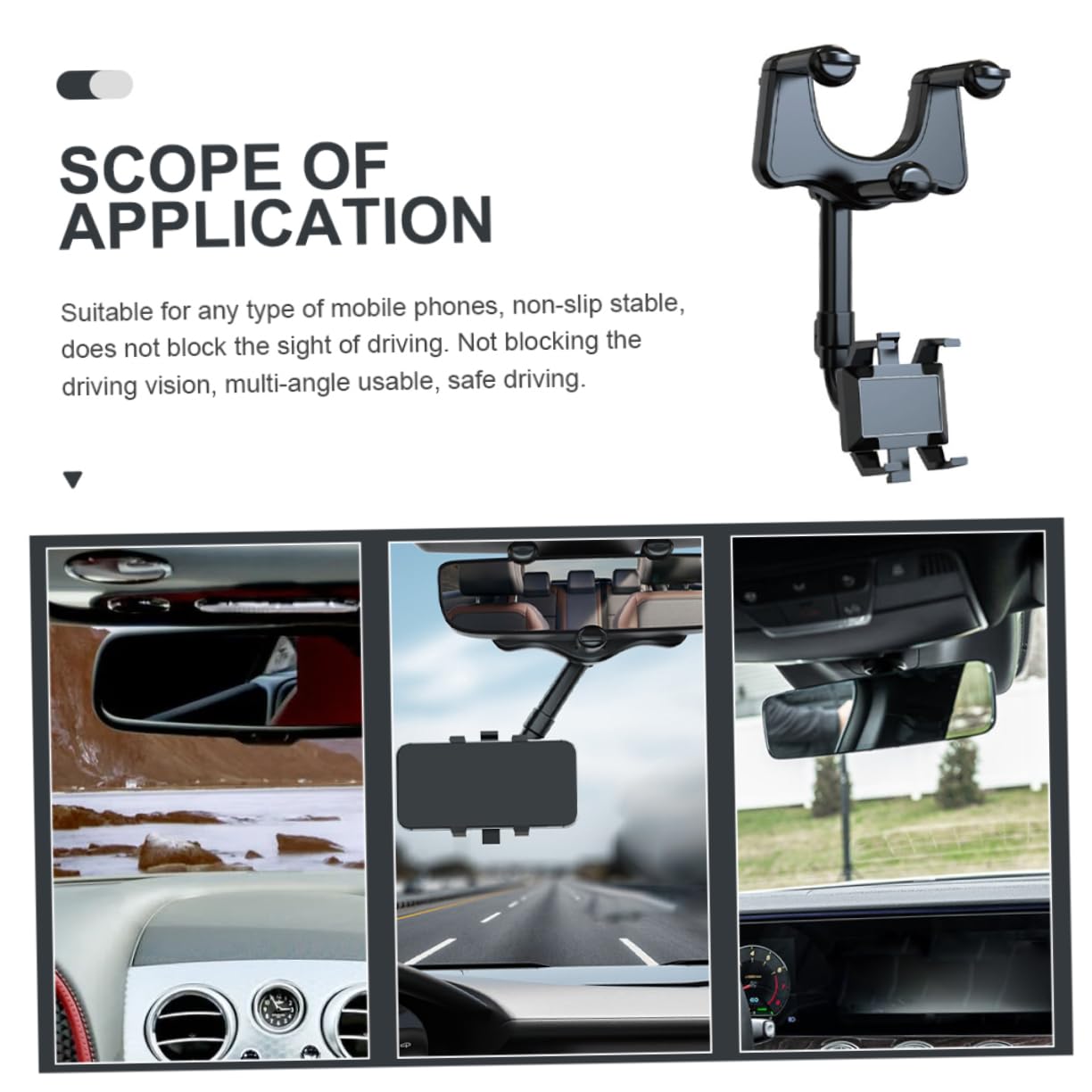 Supporto per Cellulare Auto Clip Antigraffio in Abs e Colla Pu Nero per Cruscotto Veicolo Durante la Guida