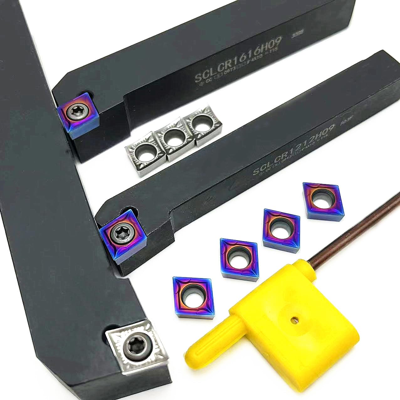 1 portautensili indicizzabili per tornio SCLCR1212H09 SCLCR1616H09 SCLCR2020K09 SCLCR2525M09 + 10 inserti in carburo CCMT09T304 (SCLCR1212H09 CCMT09T304 KT70300 (SCLCR1212H09, CCGT09T304 AK H01)