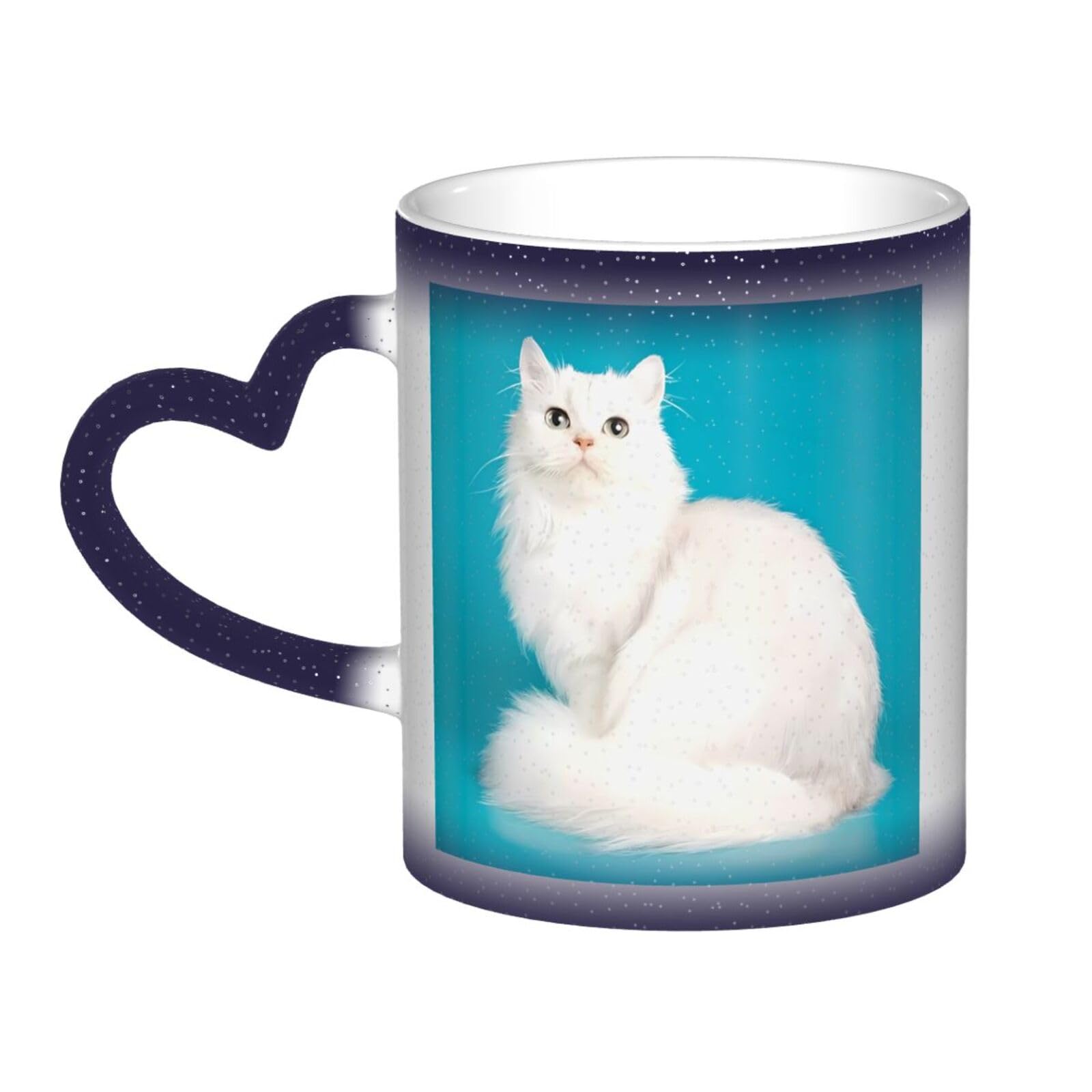 Amazon.co.jp: 白猫 猫 青 マグカップ 330ml 変色カップ 磁器カップ