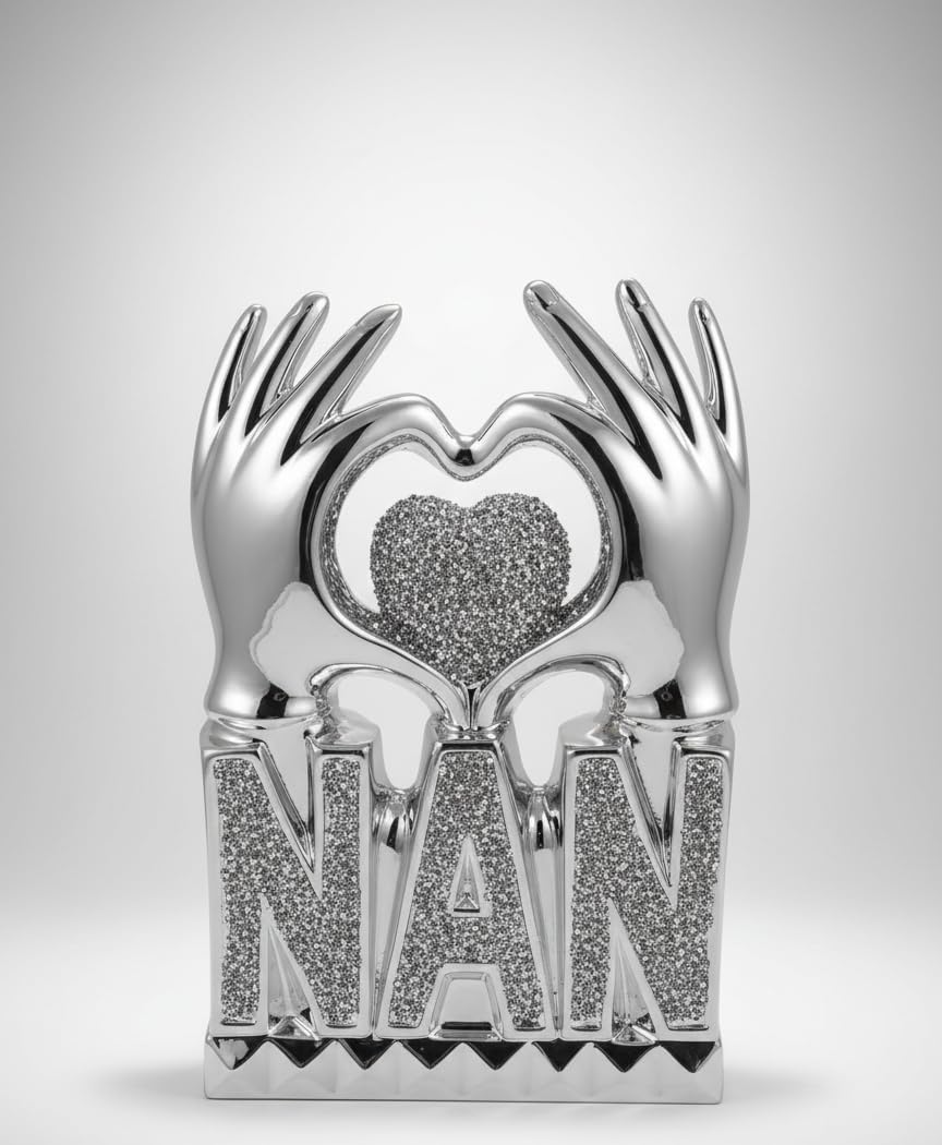 Bargain Brooz Silver Nan Heart Hand Crushed Diamond Crystal Ornament | Luxury Bling Home Decor Gift For Nan (Bb-12)