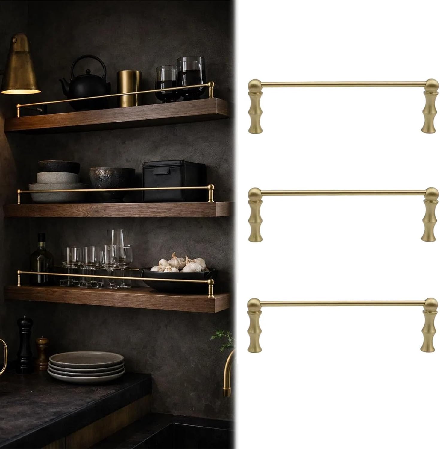 Usknxiu Decorative Brass Guard Railing for Shelves Floating Shelf Gold Railing Rod, Shelf Tipping Rails for Kitchen, Closet, Bookshelf, Wine Cabinets,C,85cm/33.5in,3