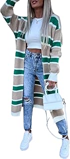 Women's Striped Cardigan Sweater Long Trendy Loose-Fitting Coat with Sid...