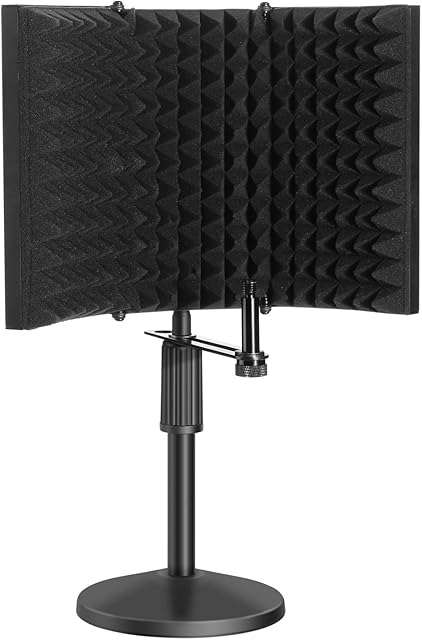 Microphone Isolation Shield, AGPtEK Compact Microphone Isolation Shield with Desk Mic Stand, Mic Sound Absorbing Foam Reflector for Sound Recording, Podcasts, Vocals, Singing and Broadcasting