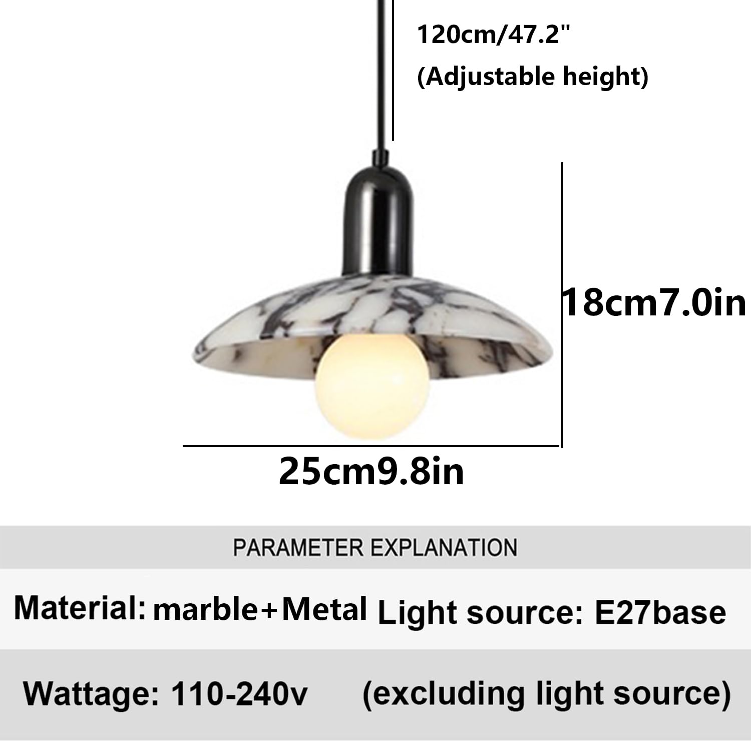 Lampada a sospensione con decorazione in metallo in marmo naturale