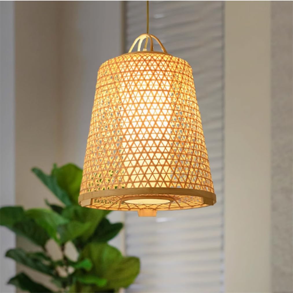 TCHAUSGZOZ Zen Style Hanging Chandelier - Natural Wicker Bamboo Light Fixture for Indoor and Outdoor Use
