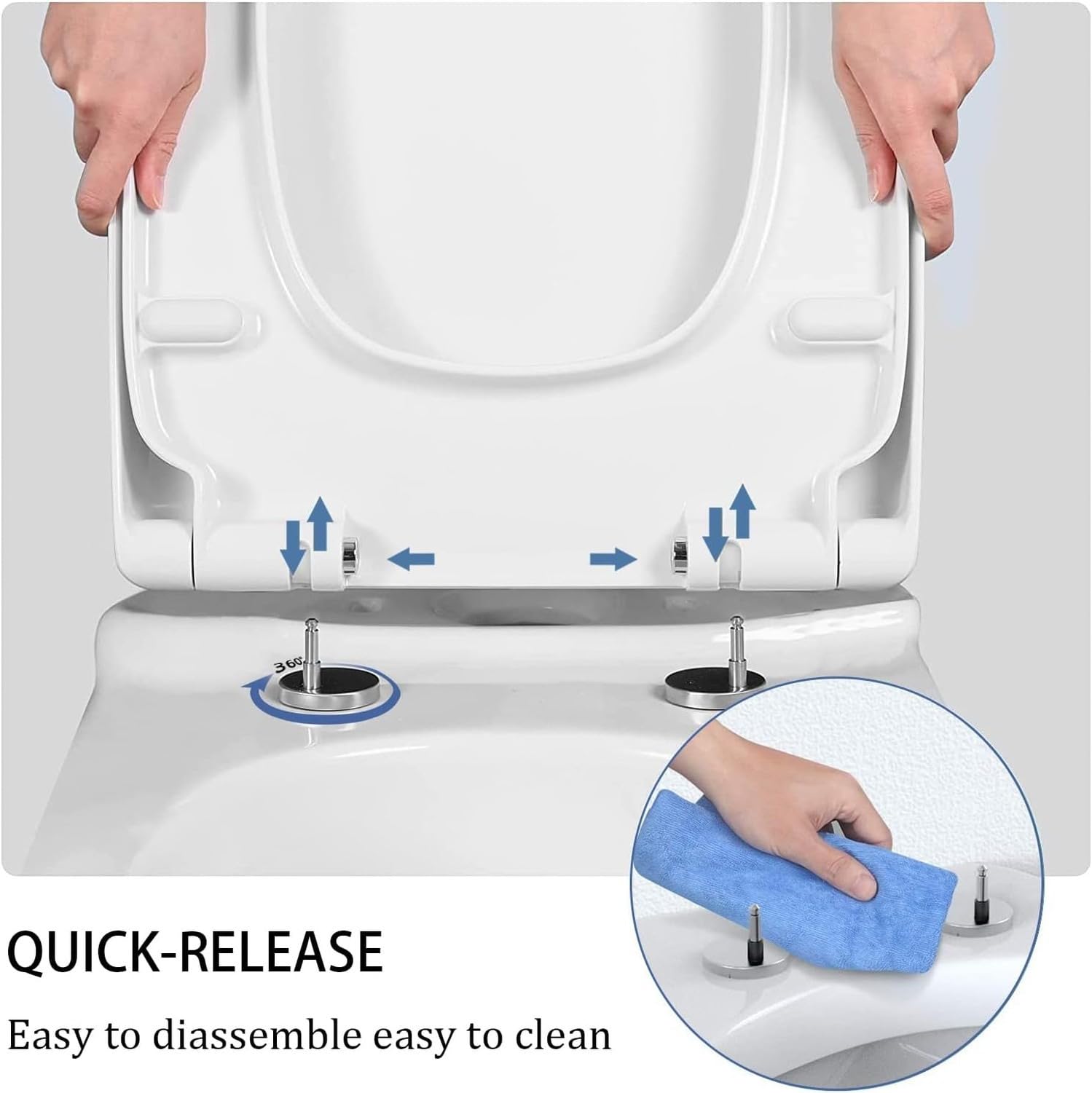 WC-Brillensitz Toilettensitz Eckig mit Absenkautomatik Quick-Release Universal Klobrillen-Ersatz weiß Familie Komfort-Deckel Toilette Sitz 44–50 x 37 cm