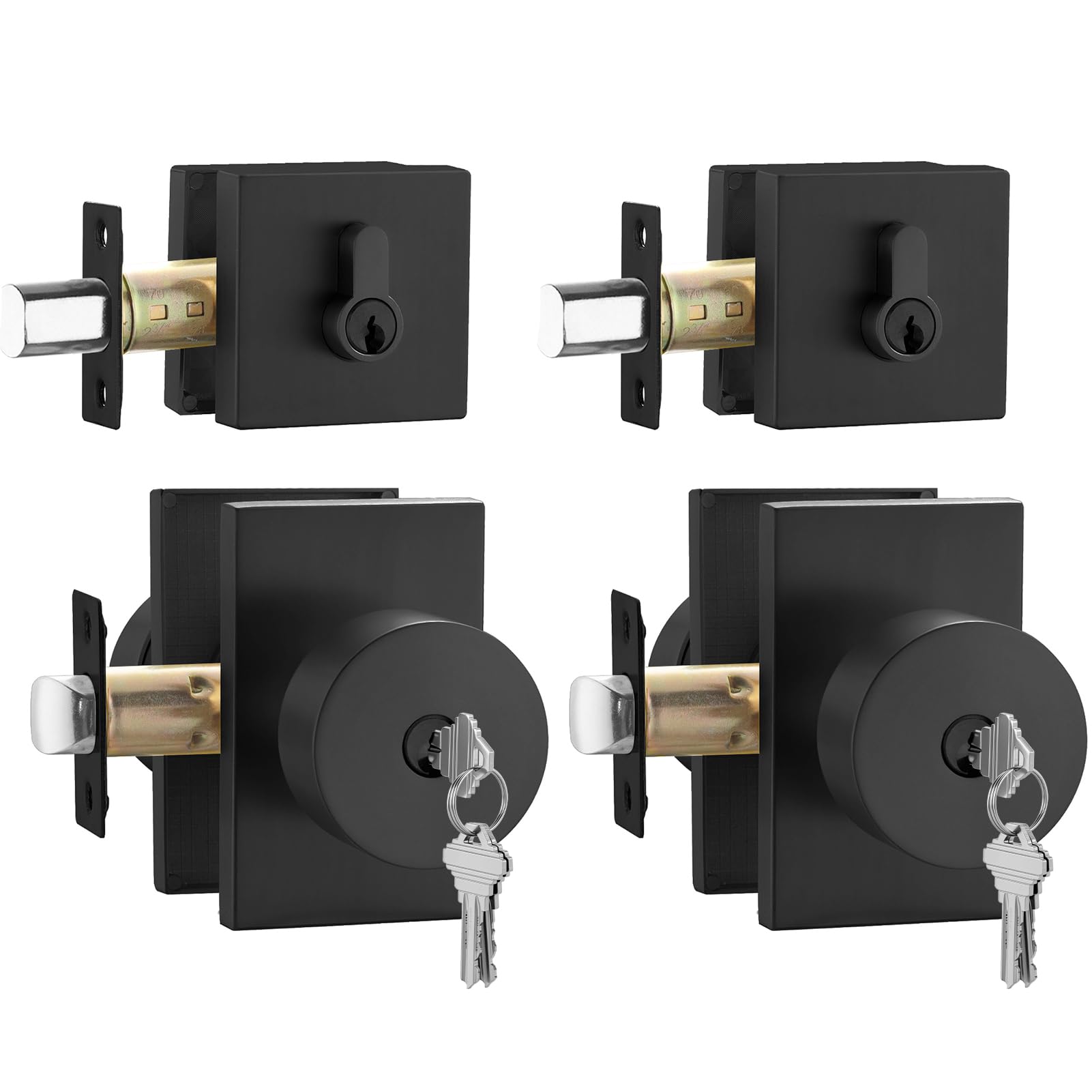 Photo 1 of Goldenwarm Black Exterior Door Lock Set, Square Contemporary Matte Black Door Knob and Deadbolt Set, Heavy Duty Door Locks for Front Door (2 Pack)