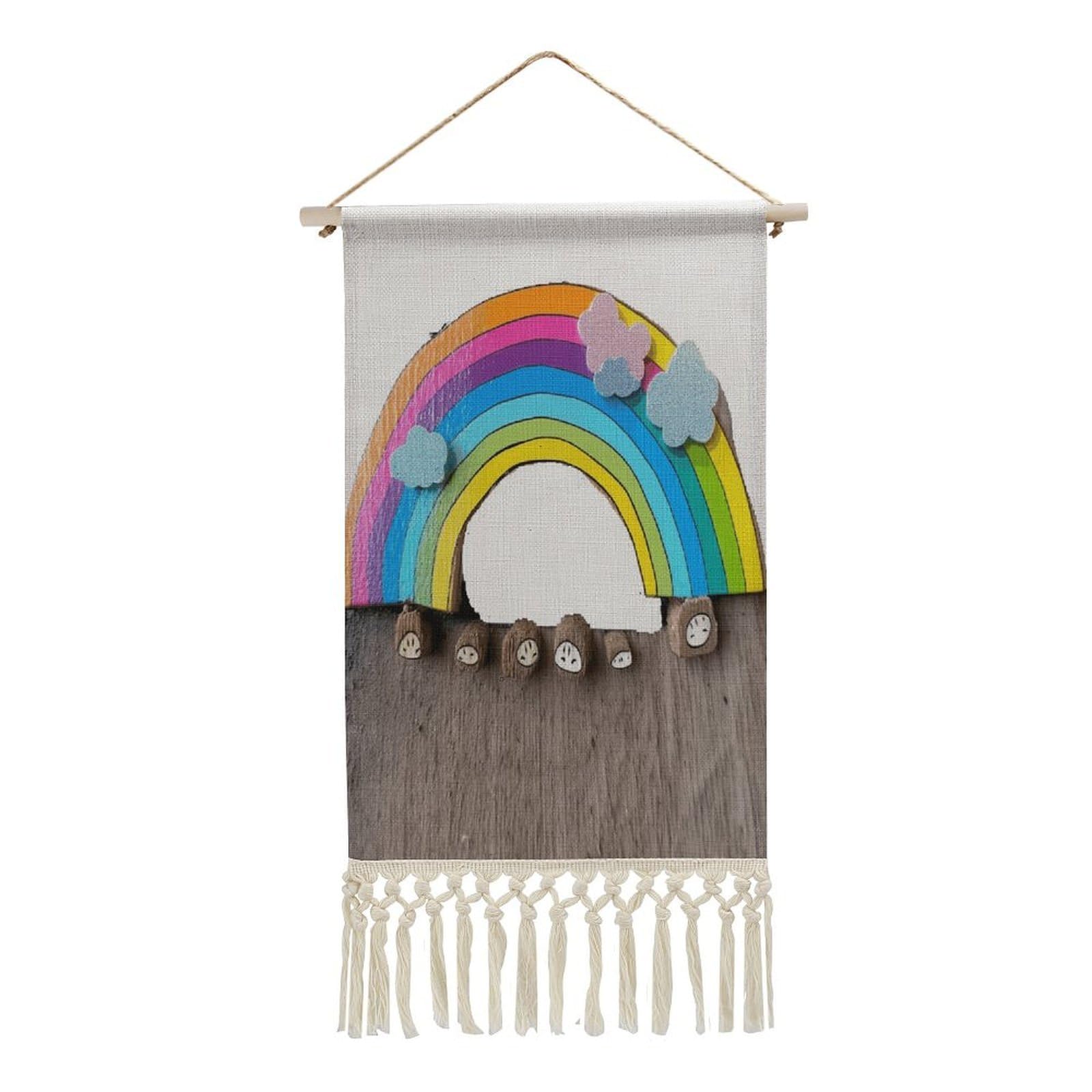 Adfgyerh Style Small Rainbow Tapestry With Tassels Cotton And Linen Hanging Posters, Wall Art For Travel Gift, Wall Tapestry For Office Home Decor Bedroom Living Room Decor