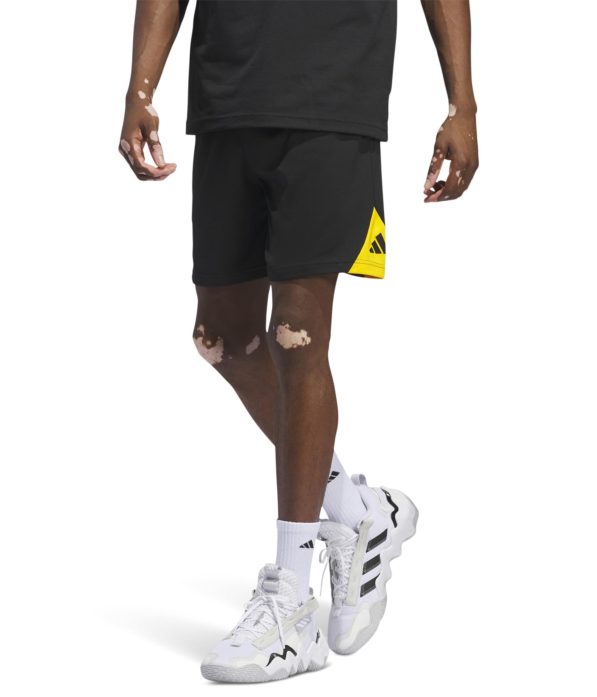 adidas Originals Mens Badge of Sport Shorts Black Crew Yellow Small 9 Inch Inseam