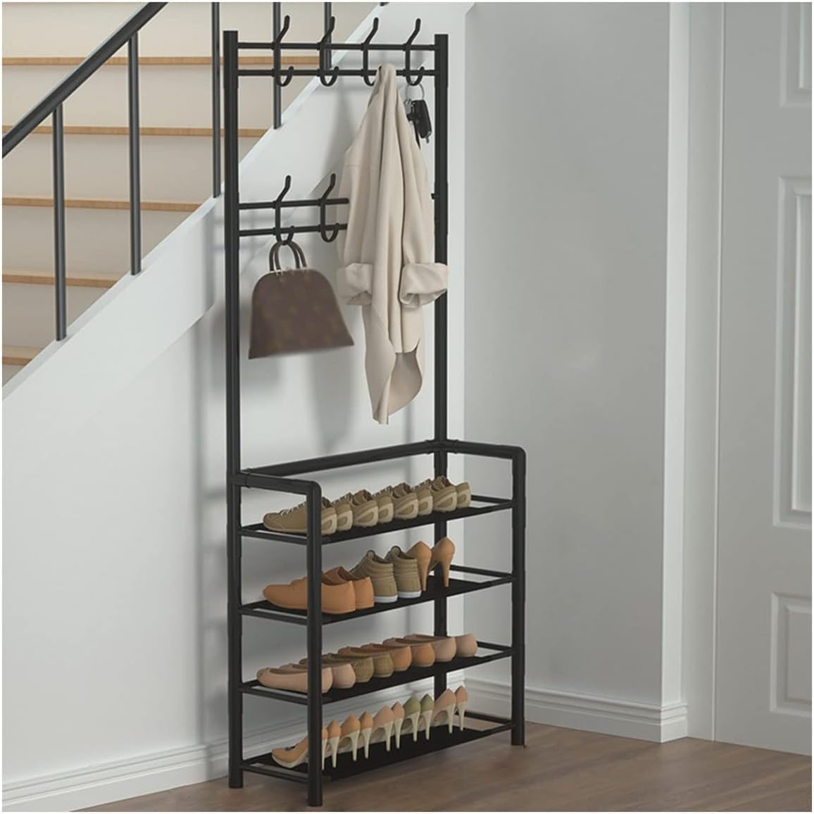 KIJyfgTR Coat Rack Clothing Display Racshoe Rack Hall Tree Metal Storarack Hallway Entryway Hanging Rail Clothes Stand(Schwarz,80Cm)