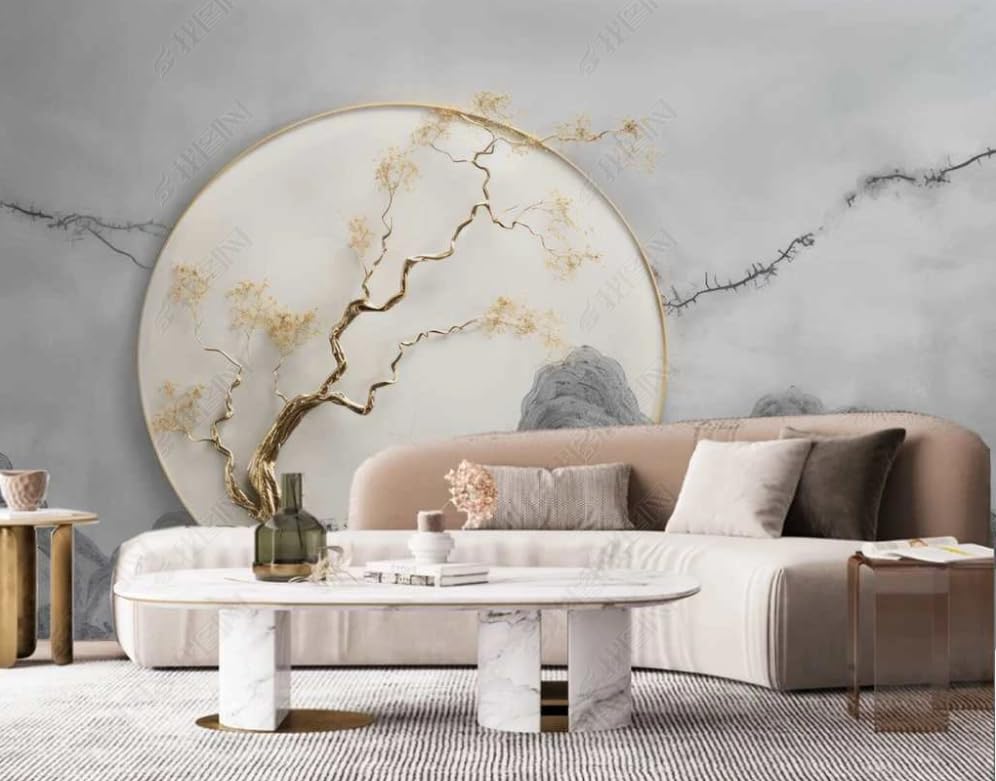 Peinture de paysage chinois en papier peint panoramique pour chambre zen