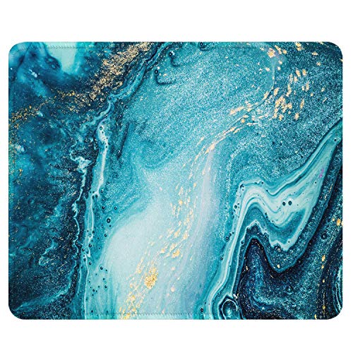Auhoahsil Mouse Pad With Stitched Edge Premium-Textured Mouse Mat Waterproof Non-Slip Rubber Base Customized Rectangle Mousepad For Laptop Computer Pc Gaming Office 11.8×9.85 Inches, Blue Marbling Art #TOP6
