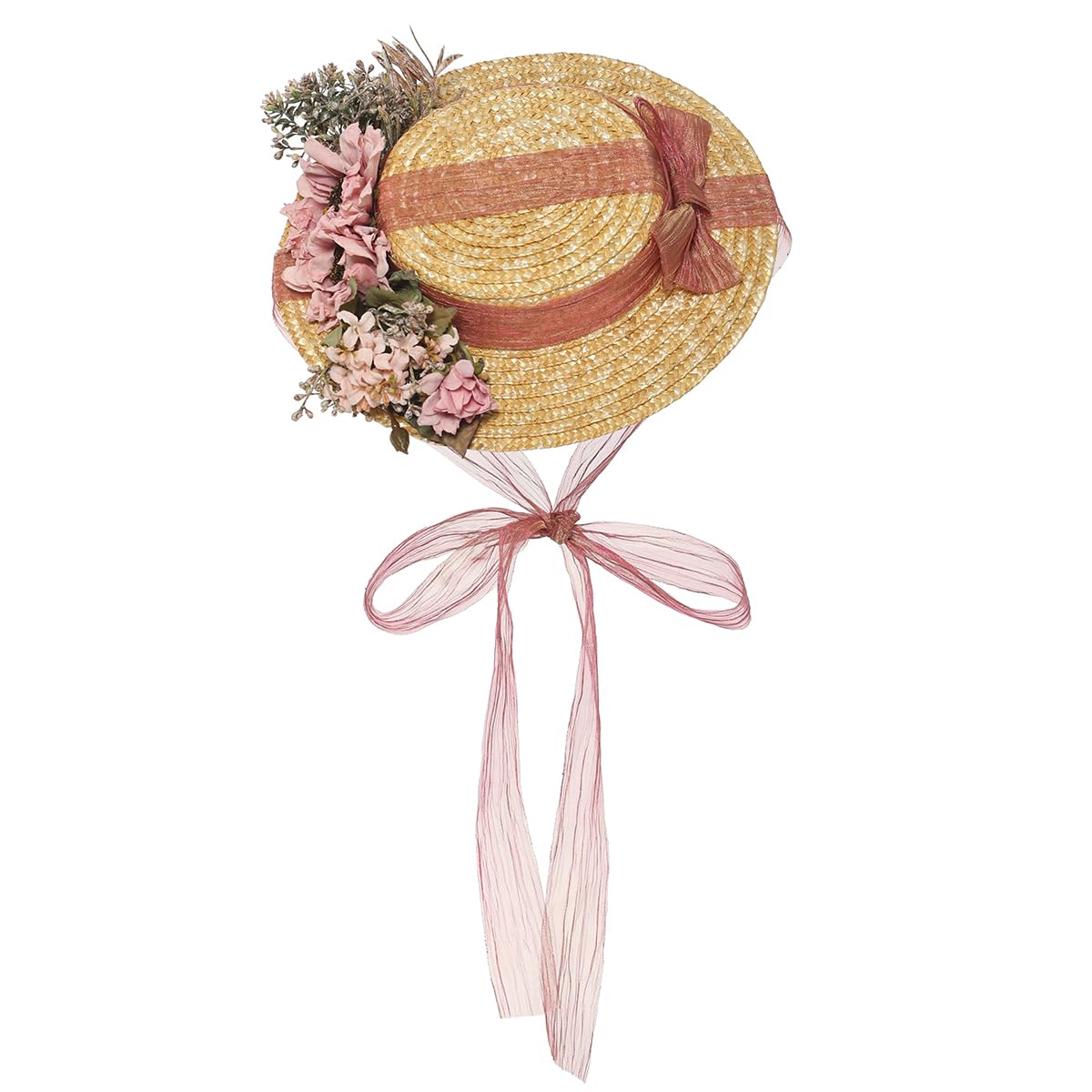 COSDREAMER Girls Women Tea Party Sun Hat Lace Ribbons Straw Hats Small